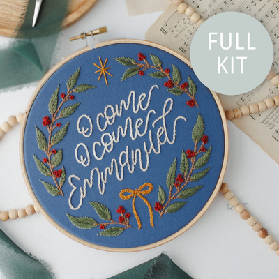 O Come O Come Emmanuel Advent Scripture Embroidery Kit – DMC Thread & Hoop Included | Abide Embroidery Co.