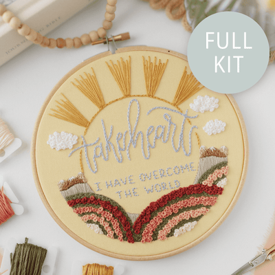 Take Heart I Have Overcome the World John 16:33 Easter Scripture Embroidery Kit | Abide Embroidery Co.