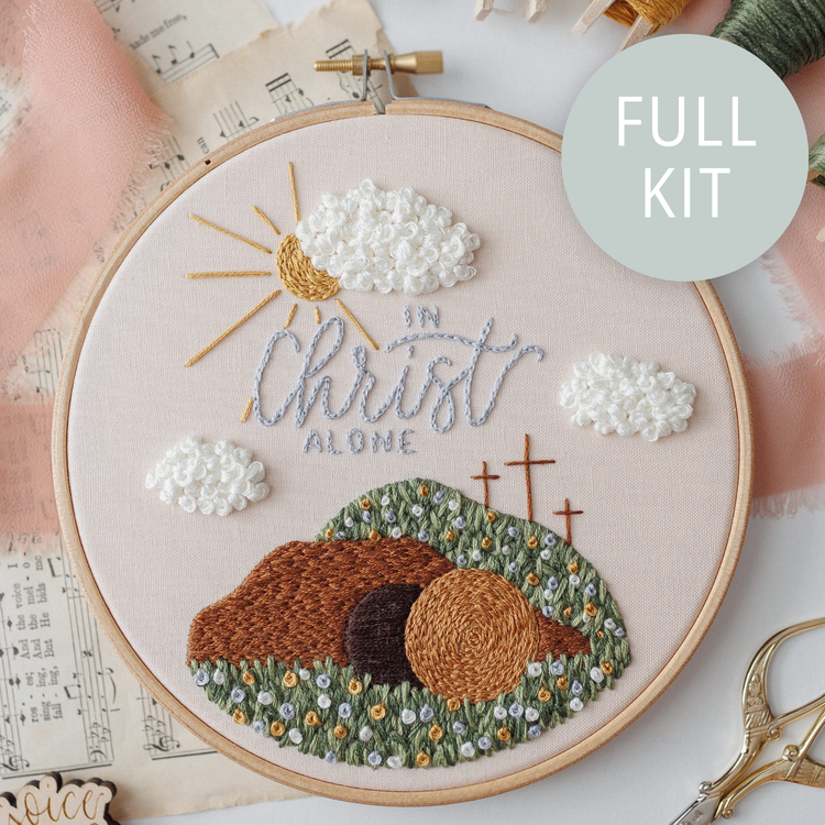 “In Christ Alone” Embroidery Kit (2025 Easter Stitch-Along) - Abide Embroidery Co.