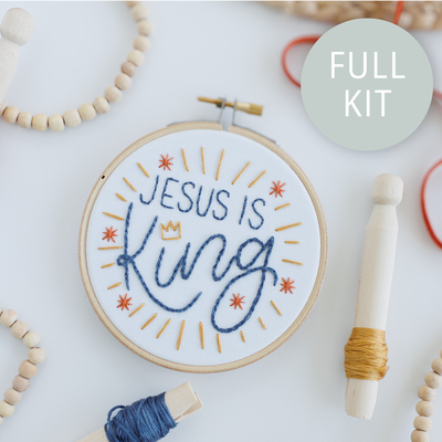 Jesus Is King Kids Christian Embroidery Beginner Kit – Faith-Filled Gift for Children | Abide Kids