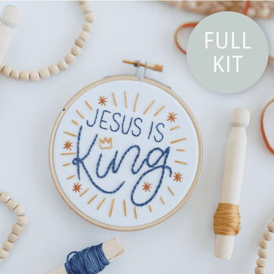 Jesus Is King Kids Christian Embroidery Beginner Kit – Faith-Filled Gift for Children | Abide Kids