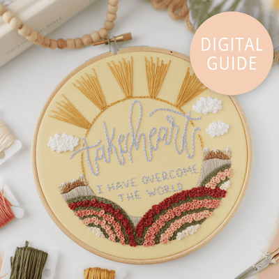 Take Heart I Have Overcome the World John 16:33 Easter Scripture Embroidery PDF | Abide Embroidery Co.