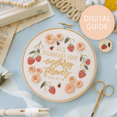 His Steadfast Love Psalm 118 digital embroidery pattern — printable PDF Christian design with stitch and color guide