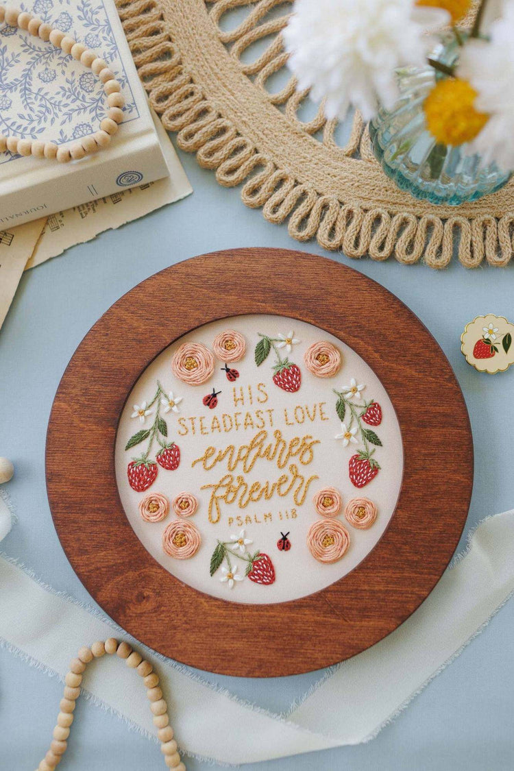 His Steadfast Love Psalm 118 Scripture embroidery — 2026 Summer Stitch-Along design | Abide Embroidery Co.