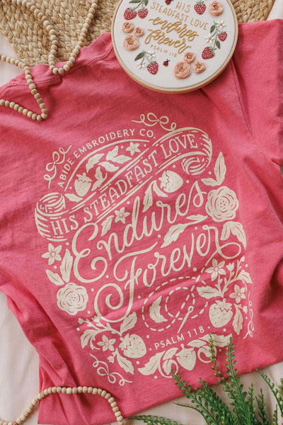 His Steadfast Love Psalm 118 Christian t-shirt in Watermelon — garment-dyed Comfort Colors tee