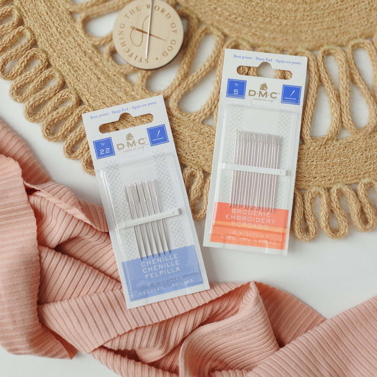 DMC embroidery needle packs included in the starter kit