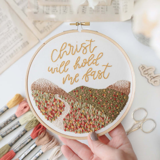 Christ Will Hold Me Fast Hymn Scripture Embroidery Kit | Abide Embroidery Co.