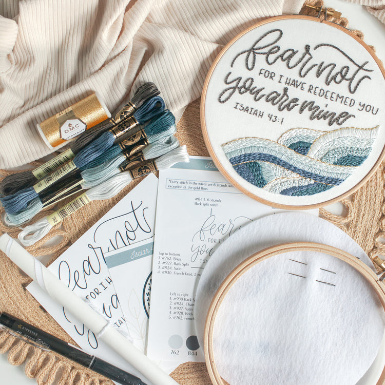 "Fear Not” (Isaiah 43:1)—Embroidery Kit - Abide Embroidery Co.