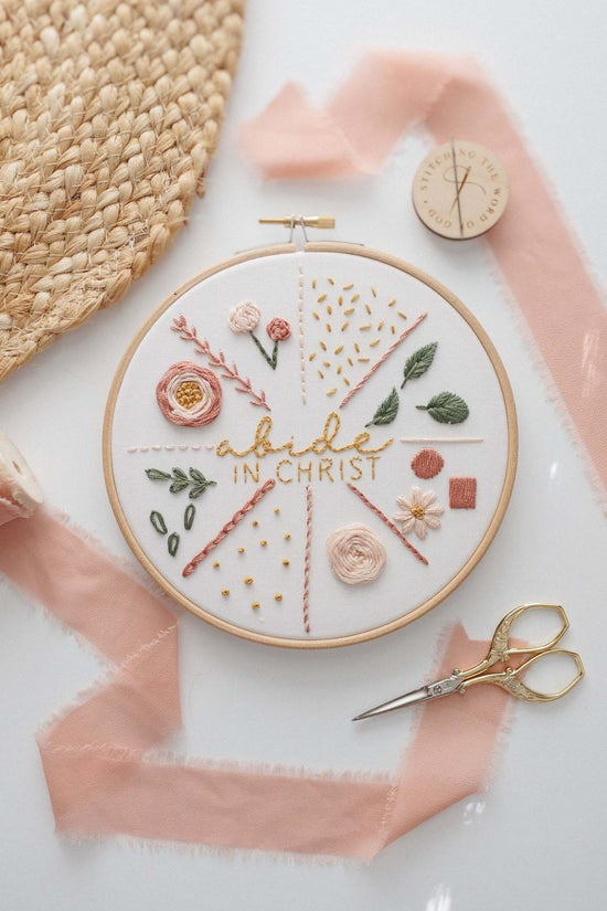 Finished 17-stitch practice sampler showing every embroidery stitch