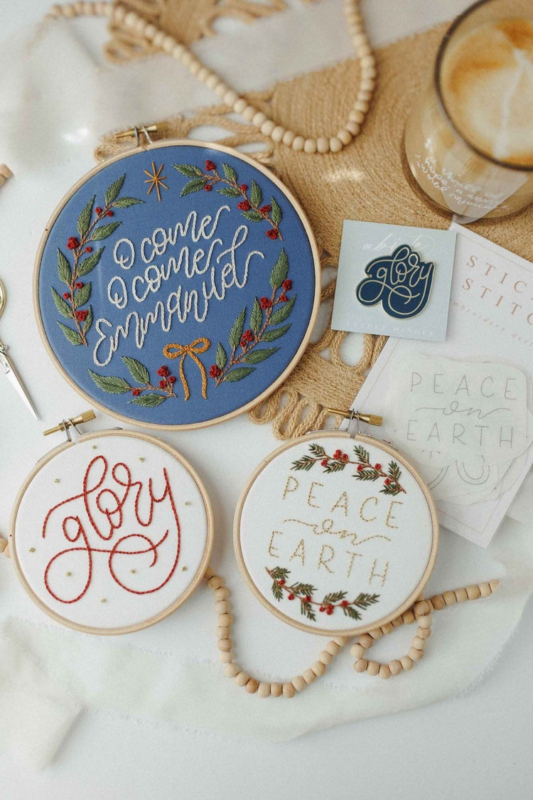 Glory and Peace on Earth ornaments styled with wood beads