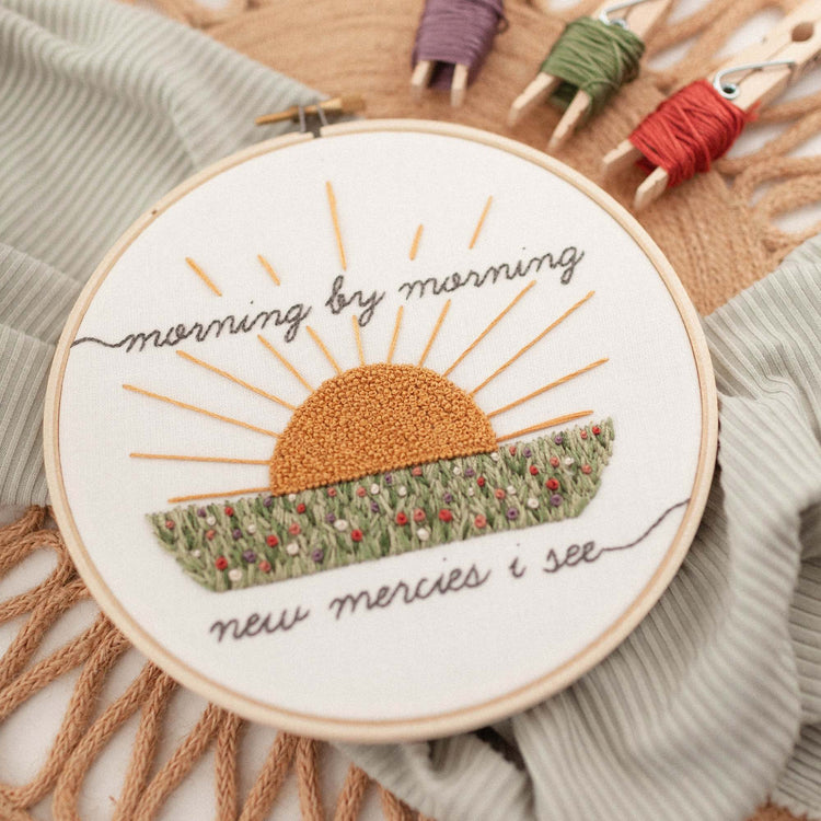 Morning by Morning New Mercies Lamentations 3:23 Scripture Embroidery Kit | Abide Embroidery Co.