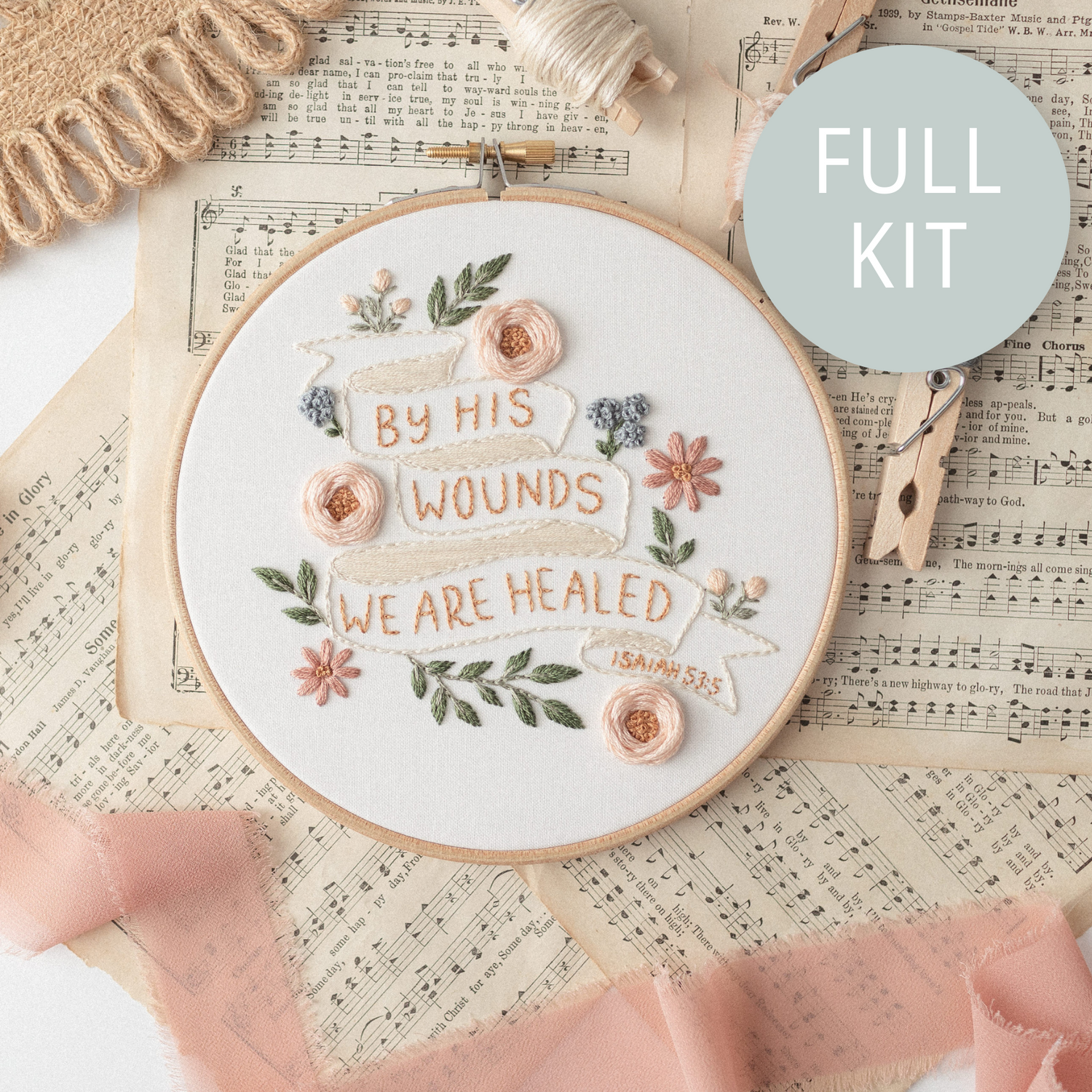 “By His Wounds We Are Healed” Embroidery Kit (2024 Easter Stitch-Along) - Abide Embroidery Co.