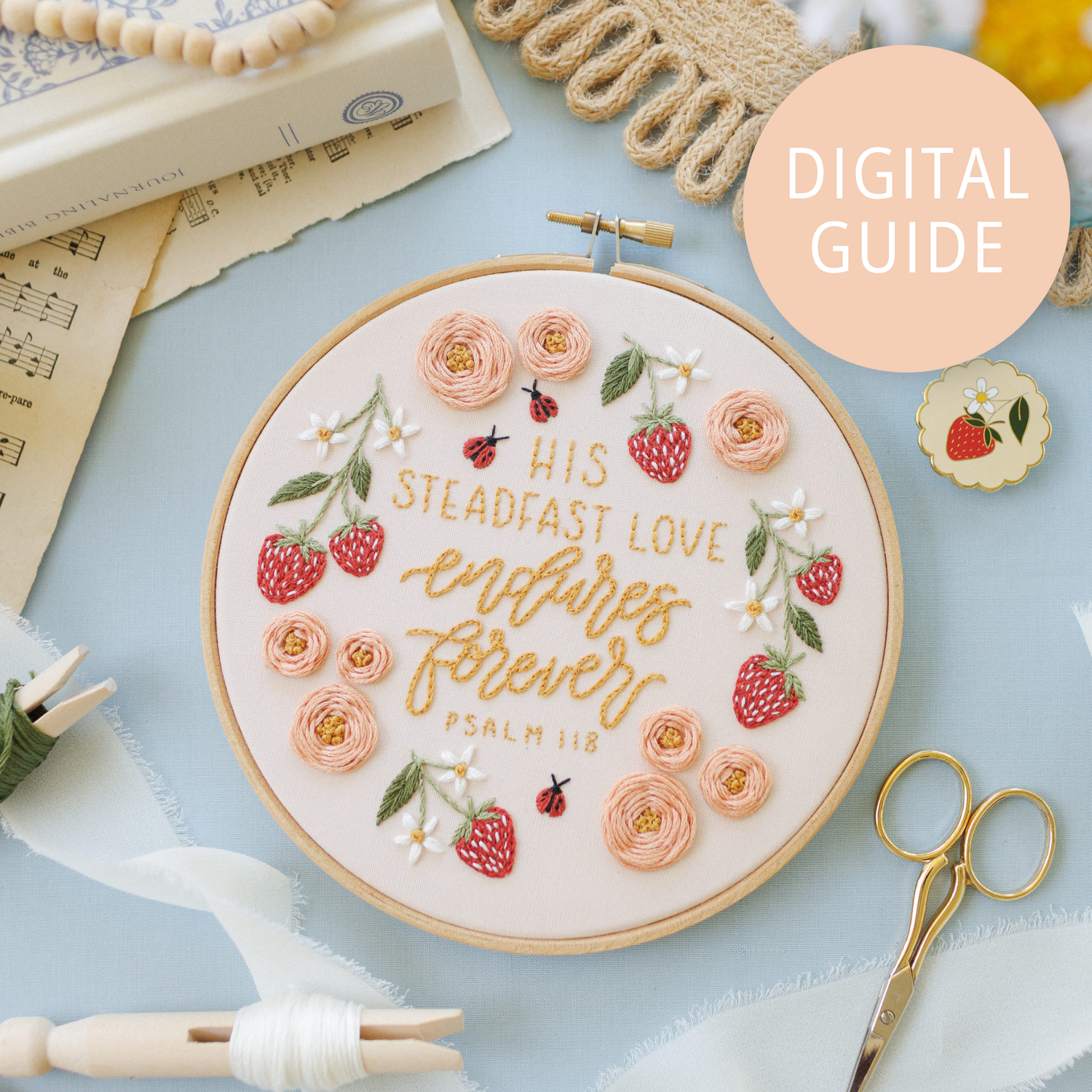 His Steadfast Love Psalm 118 digital embroidery pattern — printable PDF Christian design with stitch and color guide