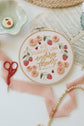 His Steadfast Love Psalm 118 embroidery design detail — strawberries, daisies and ladybugs stitched in DMC floss | Abide Embroidery Co.