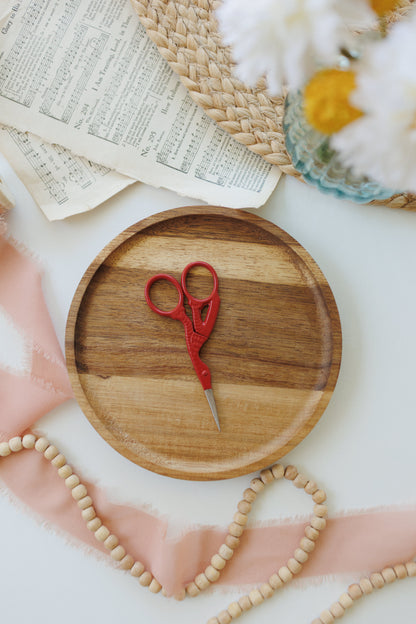 Stork embroidery scissors — bird-shaped scissors with fine pointed blades and decorative embossed handles