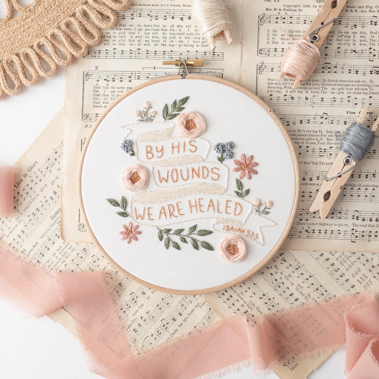 "By His Wounds We Are Healed” Embroidery Kit (2024 Easter Stitch-Along) - Abide Embroidery Co.