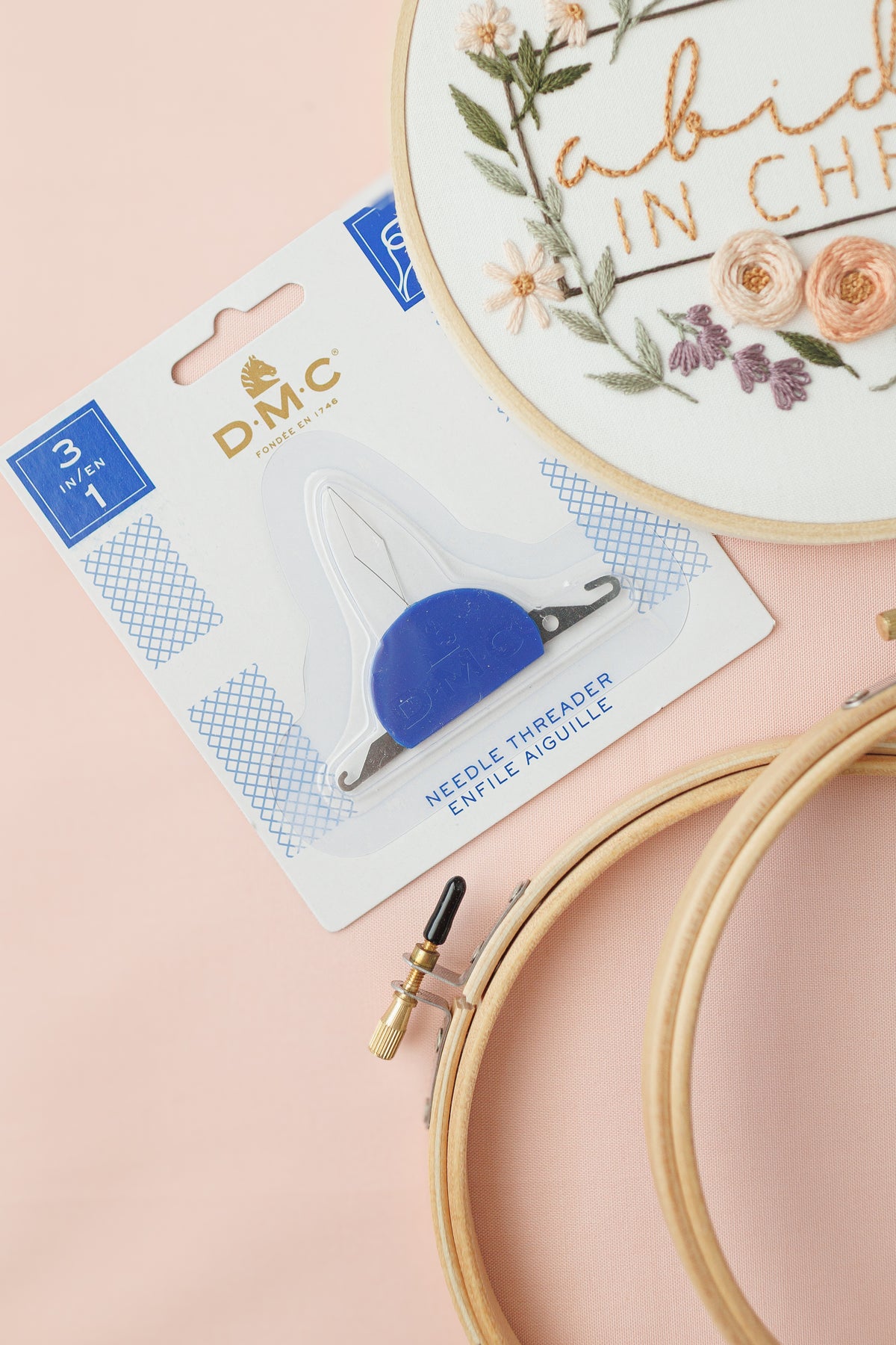 DMC needle threader with two extra 6-inch embroidery hoops