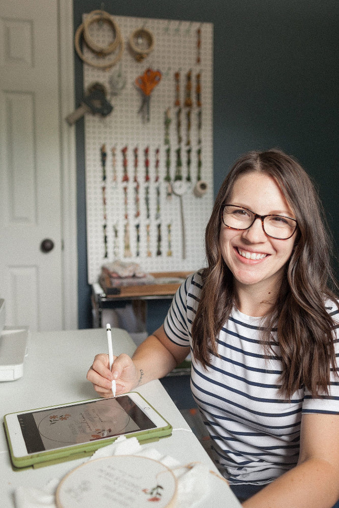 Sarah Mesa, founder of Abide, designing a new pattern in her studio