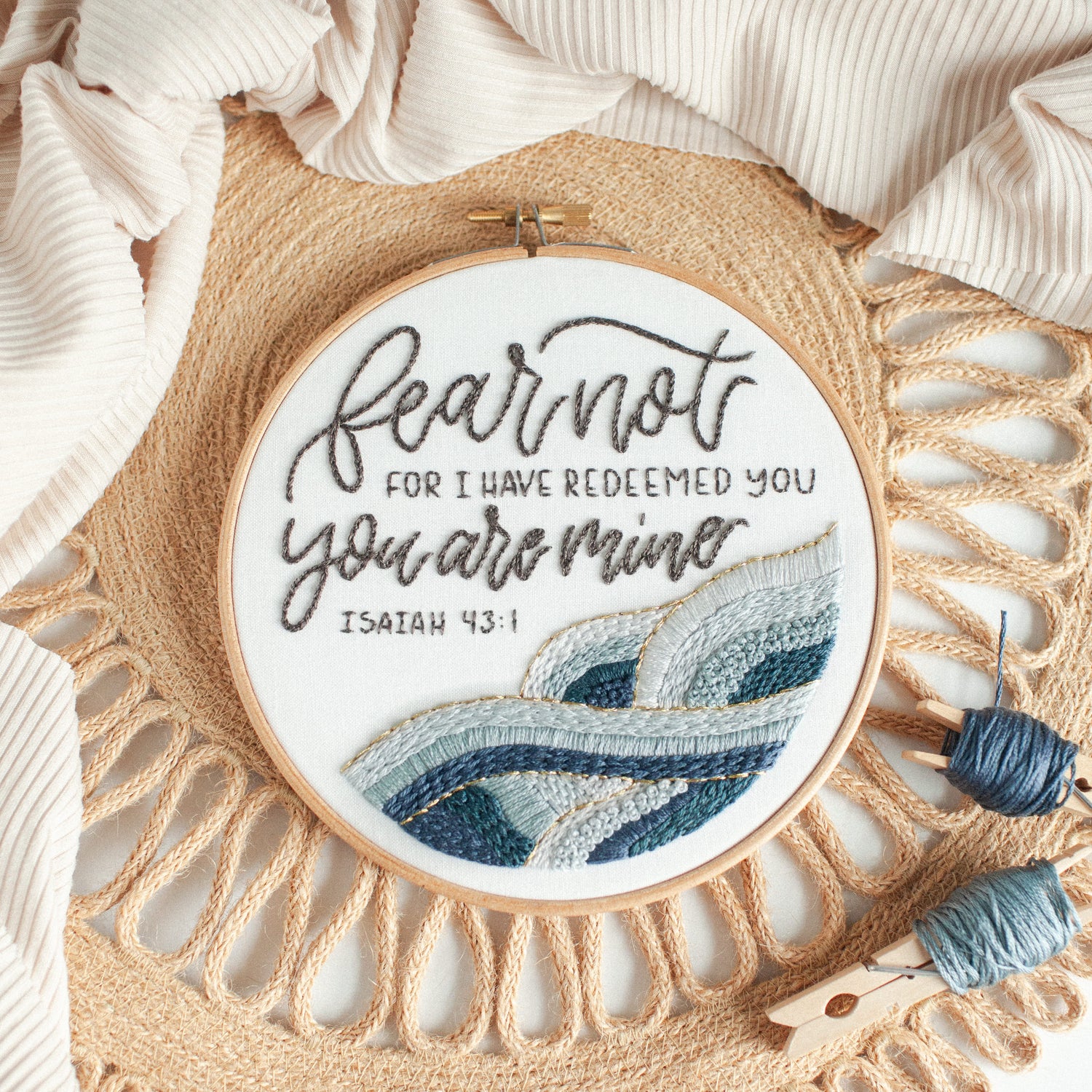 "Fear Not” (Isaiah 43:1)—Embroidery Kit - Abide Embroidery Co.