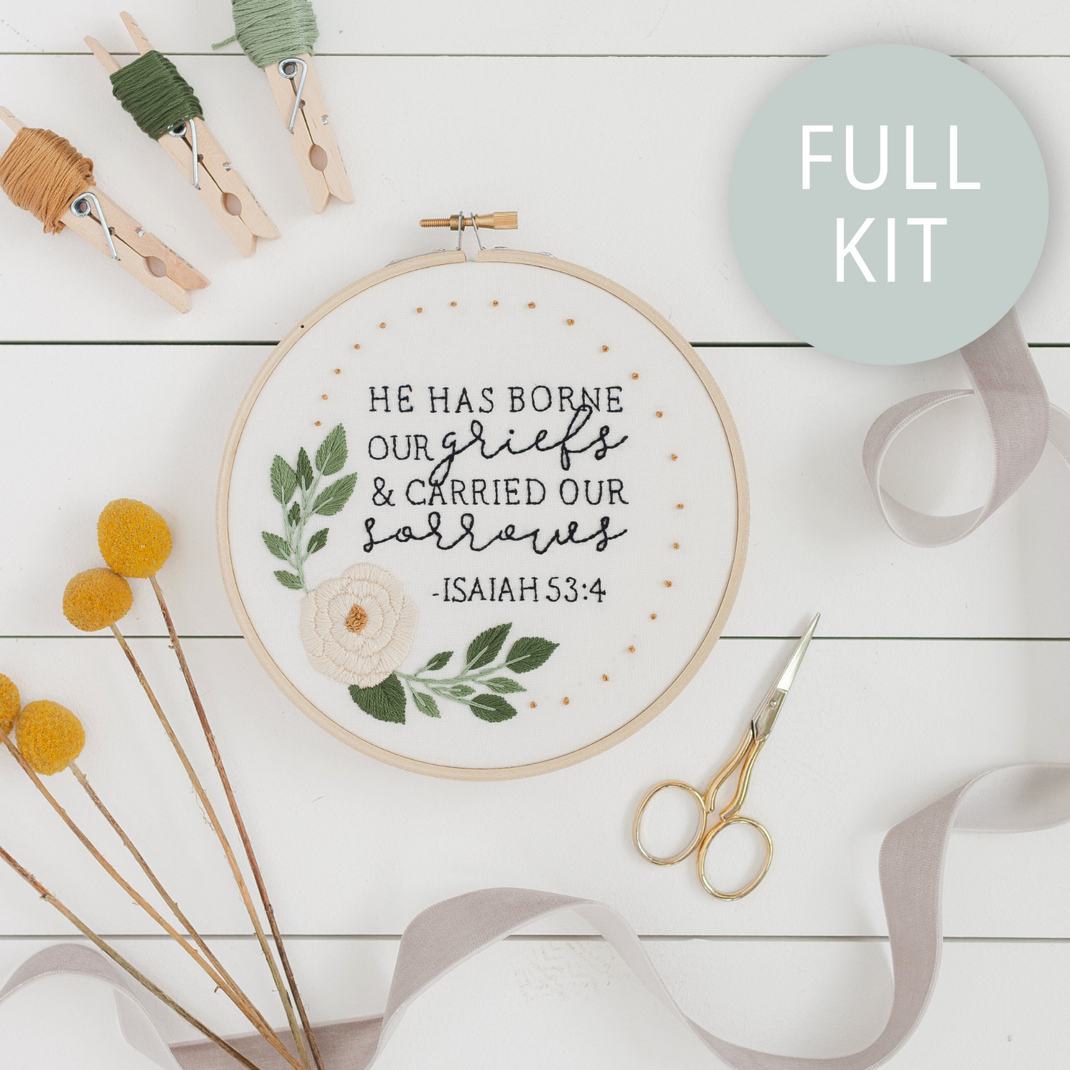 “He Has Borne Our Griefs” Embroidery Kit - Abide Embroidery Co.