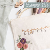 Rejoice Always Stick & Stitch Pack, Embroidery Patterns for Bags, Hats, and Shirts - Abide Embroidery Co.