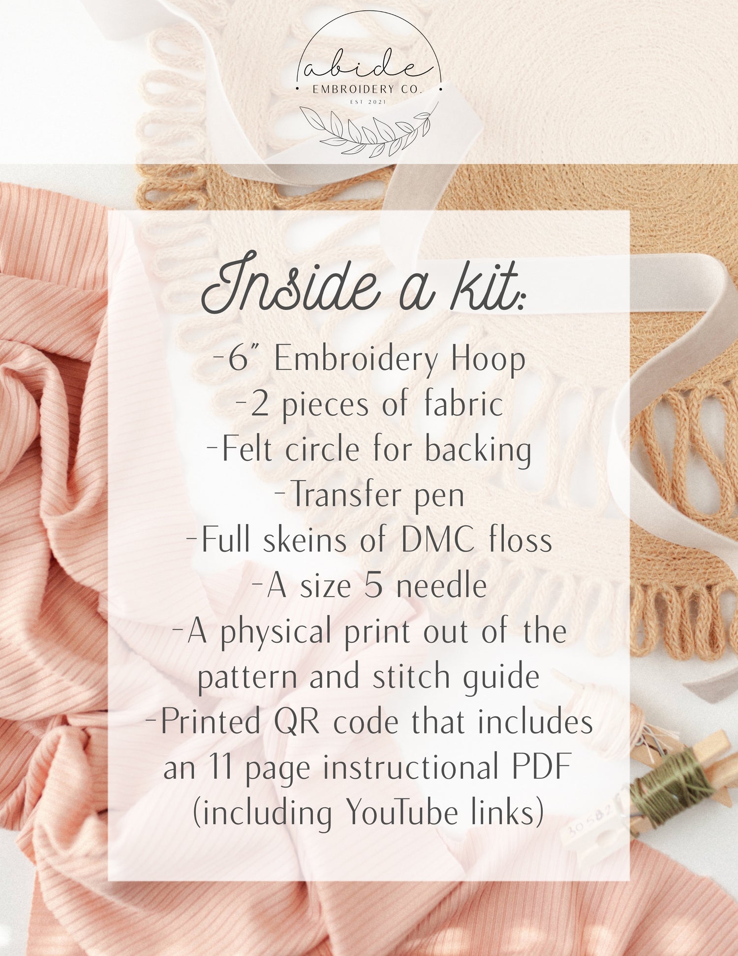 13-Stitch Practice Guide Kit, Embroidery Kit for Beginners - Abide Embroidery Co.