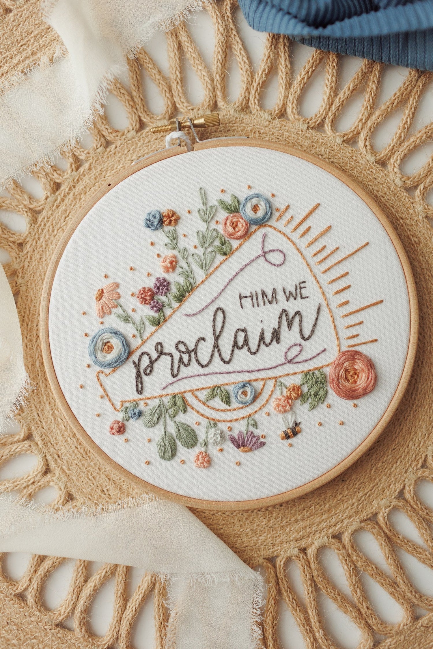 Him We Proclaim Colossians 1:28 floral embroidery hoop