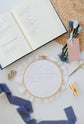 Fear Not embroidery kit with floss, scissors and an open book