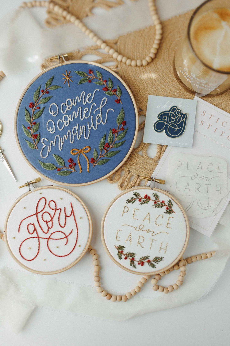 Glory and Peace on Earth ornaments styled with wood beads