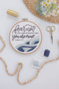 Fear Not Isaiah 43:1 embroidery hoop with navy floss and gold thread