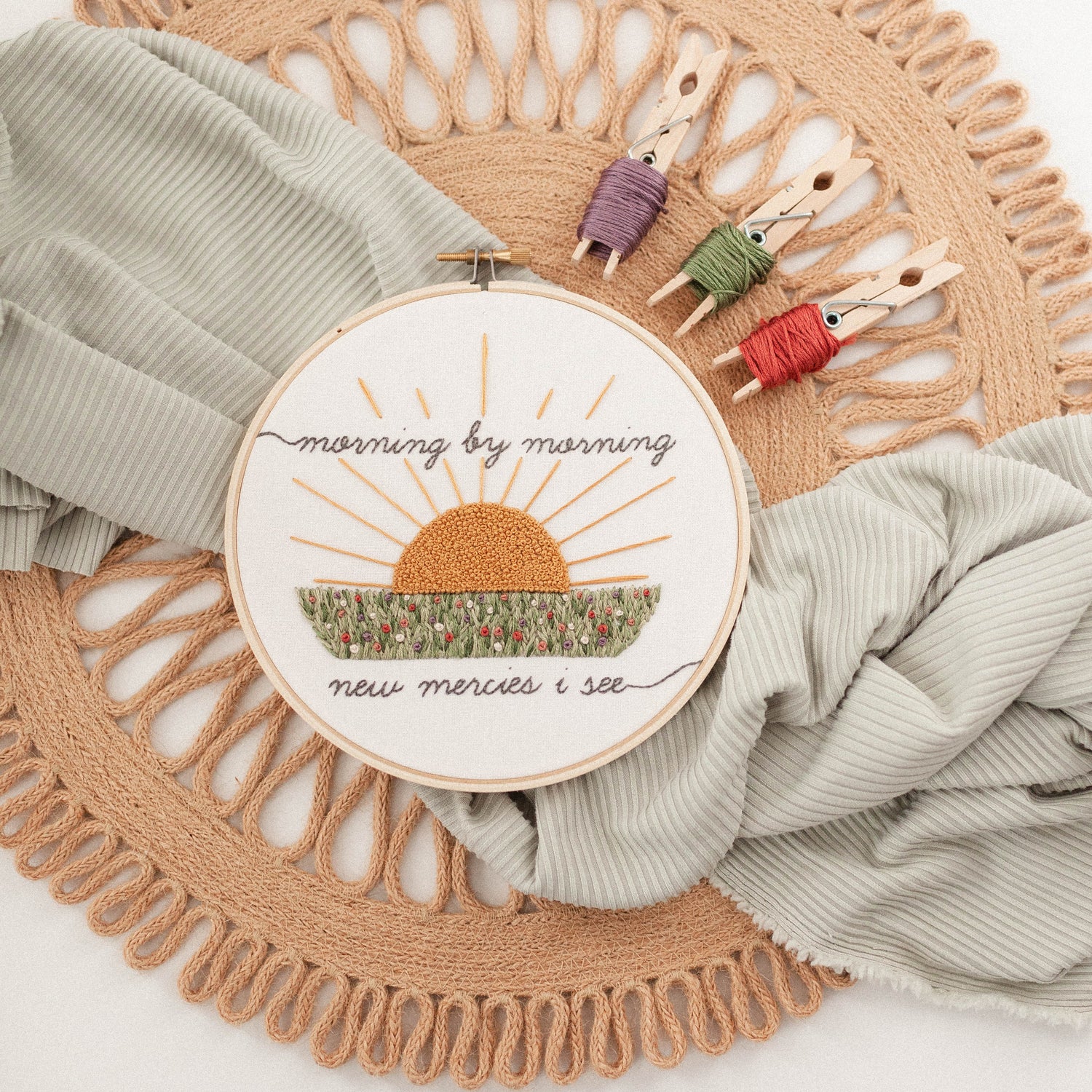 Great is Thy Faithfulness, Lamentations 3:22-23, Embroidery Kit for Beginners - Abide Embroidery Co.